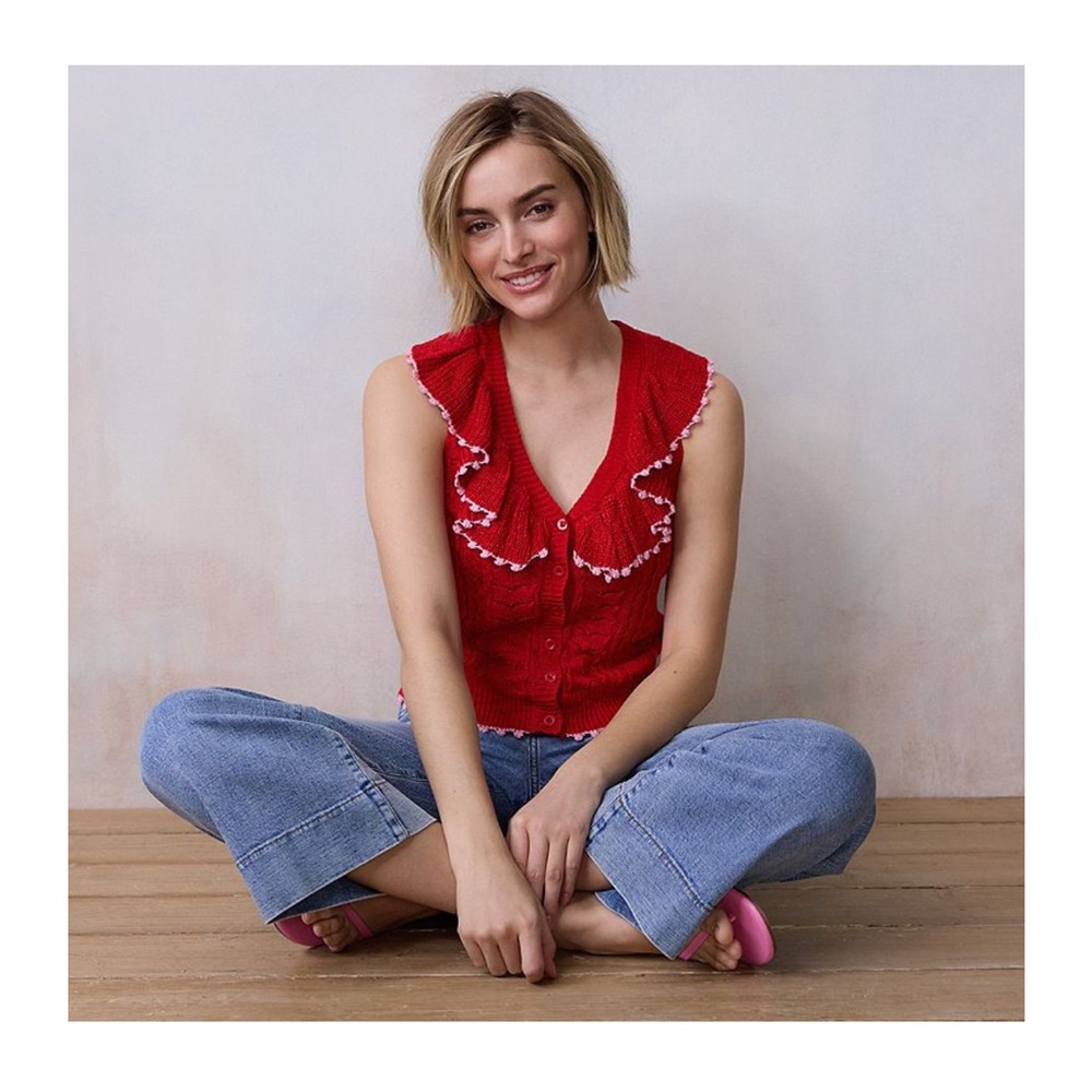 NWT LC Lauren Conrad Red Ruffled Knit Top Sz XL $40 - Picture 3 of 6
